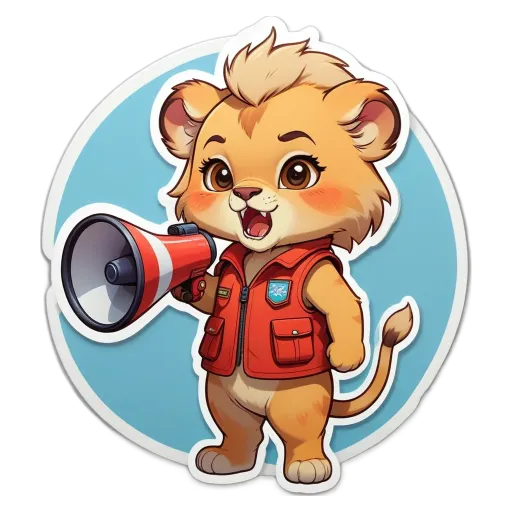 A lion using a megaphone to blow horn.