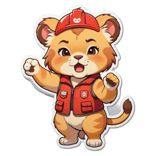 A cartoon animal wearing a red hard hat is standing on a black background.