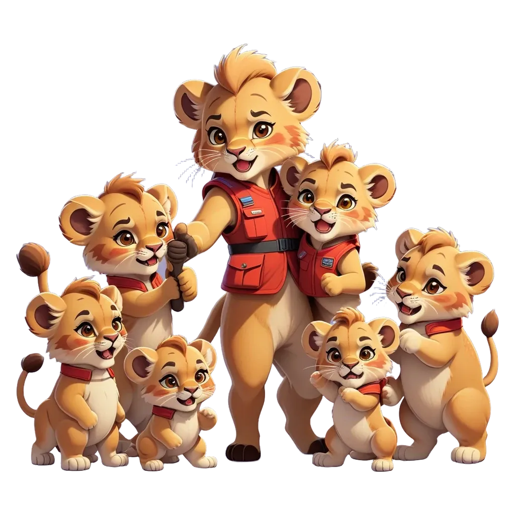 A picture of a mother lion and her cubs.
