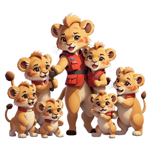 A picture of a mother lion and her cubs.
