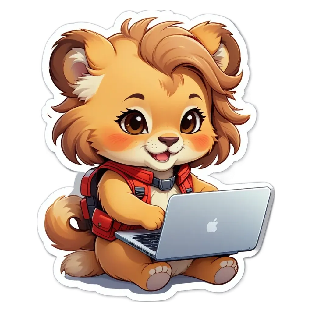 A cartoon animal using a laptop, with a black background.