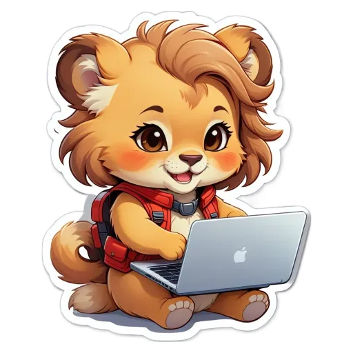 A cartoon animal using a laptop, with a black background.