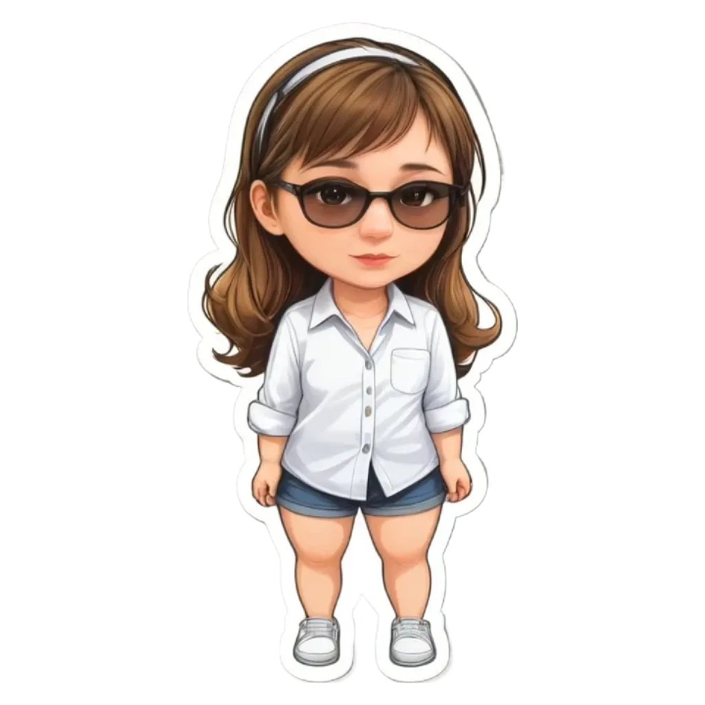 A girl wearing shorts and a white button up is standing on a black and white background.