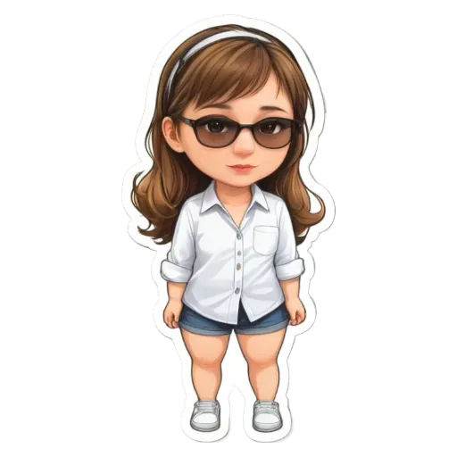 A girl wearing shorts and a white button up is standing on a black and white background.