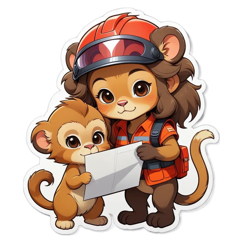 A cartoon depiction of a woman and monkey reading a paper together.