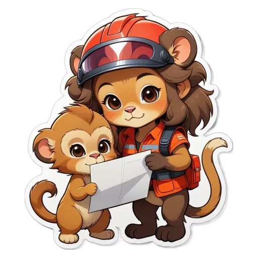 A cartoon depiction of a woman and monkey reading a paper together.