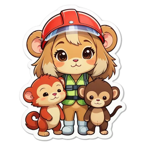 A girl with a monkey and a raccoon as a friend.