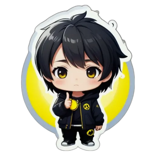 A boy wearing black clothes who is peace signing.