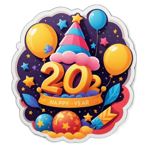 A colorful sticker of a birthday cake with the number 20 on it.