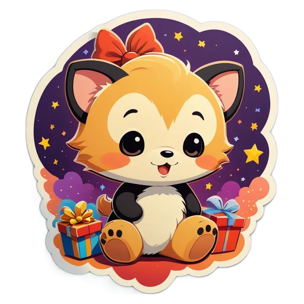 A cartoon picture of a cat sitting with presents.