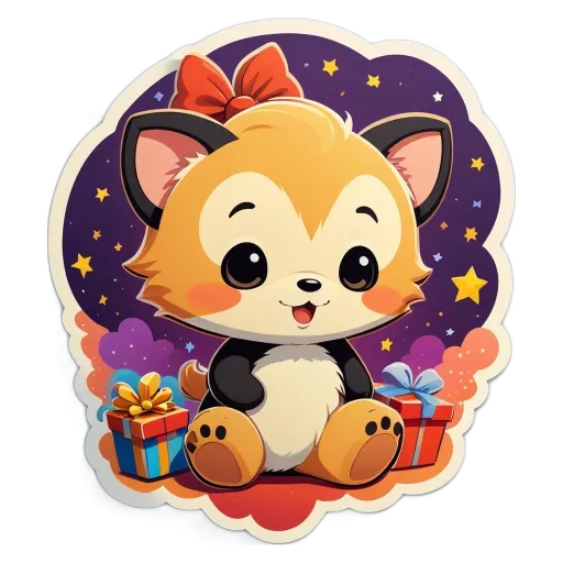 A cartoon picture of a cat sitting with presents.