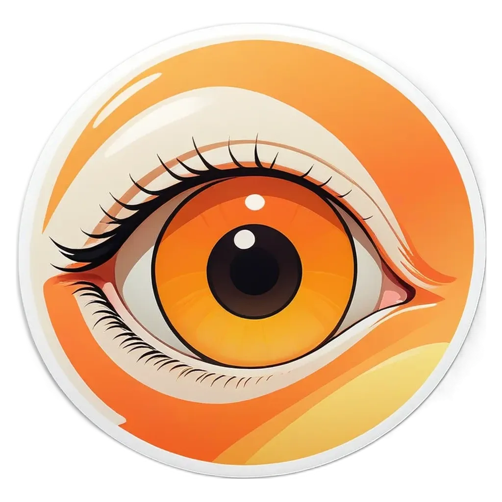 A sticker of an eye that is yellow and black.