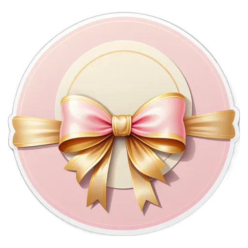 A pink and gold bow and label with the word "surprise" written on the front.