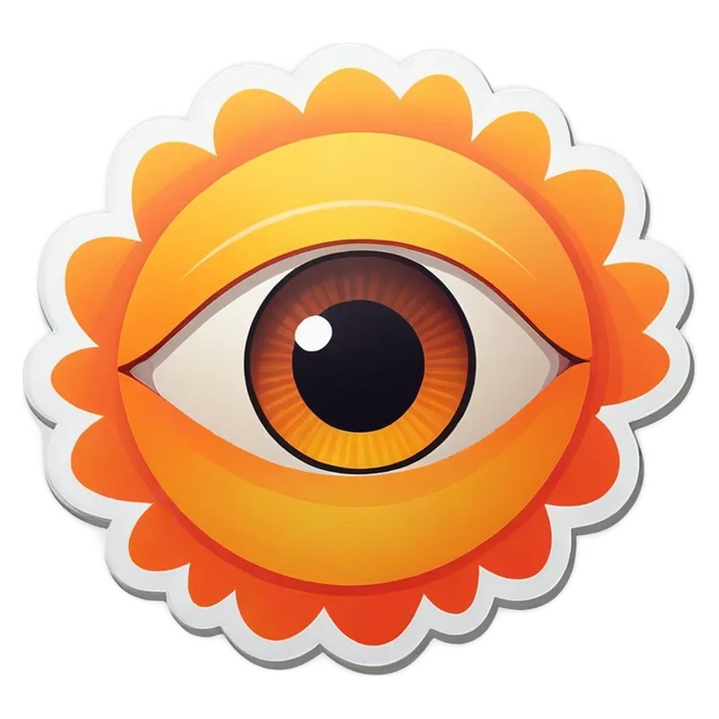An eye is on the sticker of a sunflower.