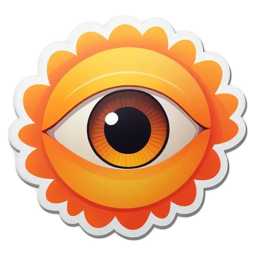An eye is on the sticker of a sunflower.