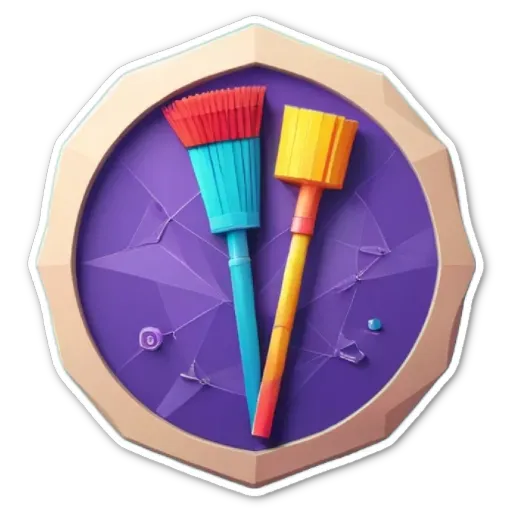 A circle with a logo of two brooms inside.