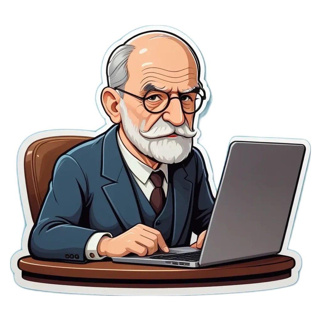A cartoon depiction of a man working on a laptop.