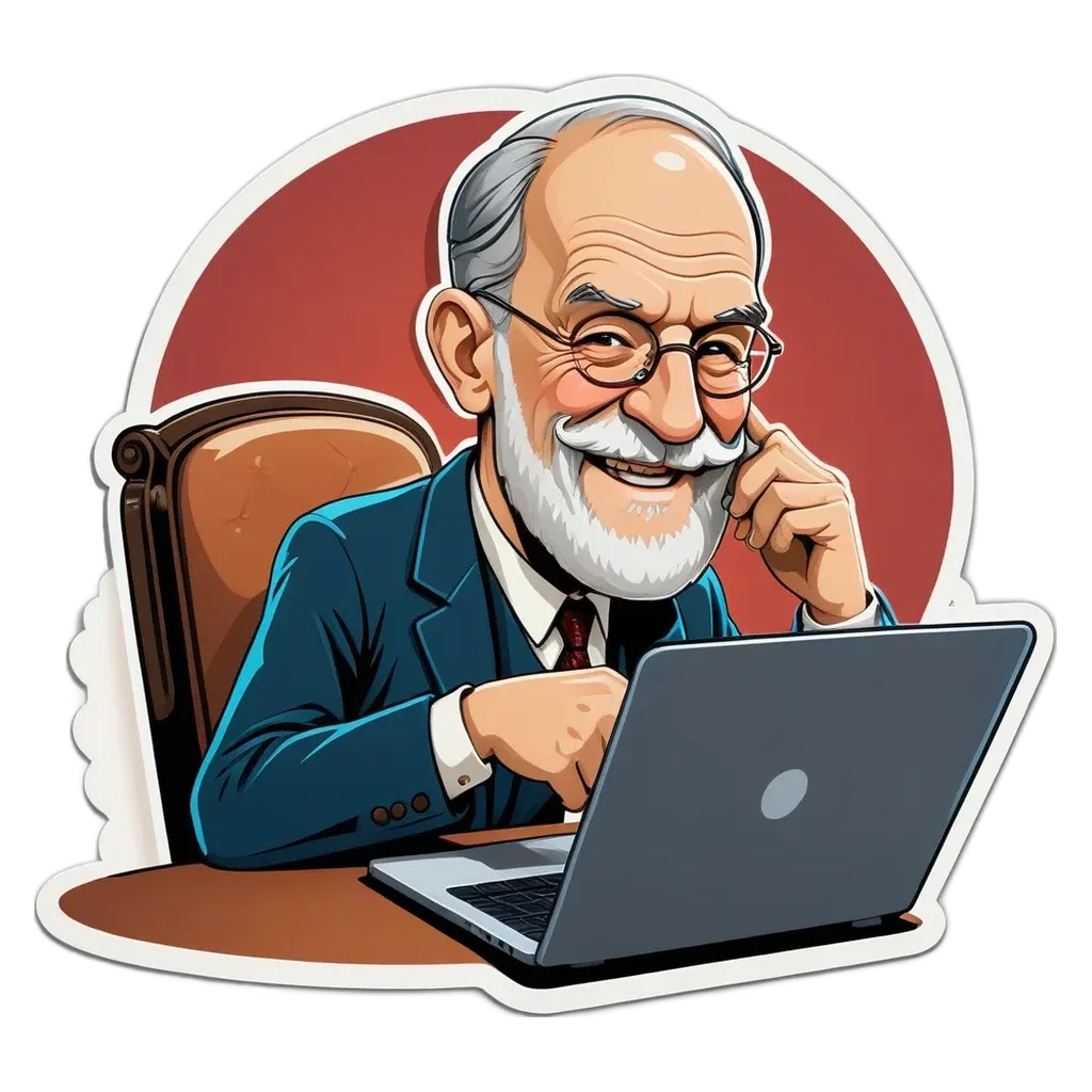 An old man who is working on his laptop.