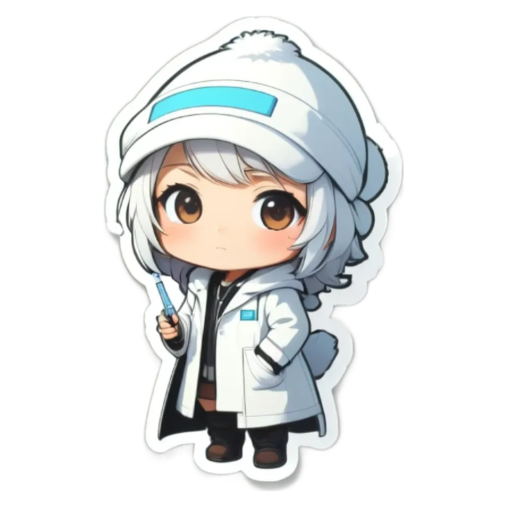 A white character holding a syringe in a lab coat.