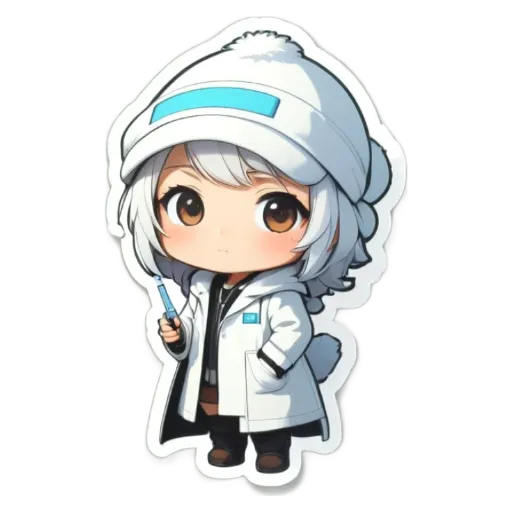 A white character holding a syringe in a lab coat.