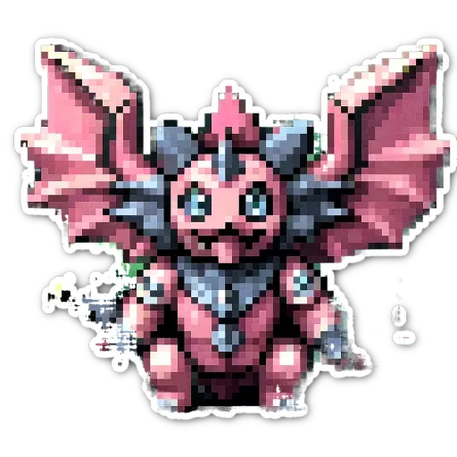 A very detailed and small pixelated dragon is sitting on a black background.