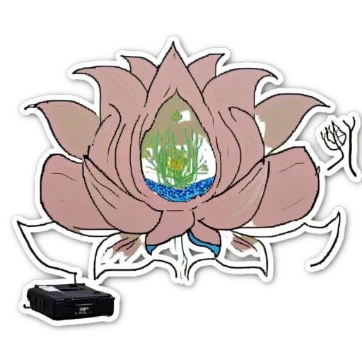A sticker of a rose with a hole in it that contains a printer on the bottom.