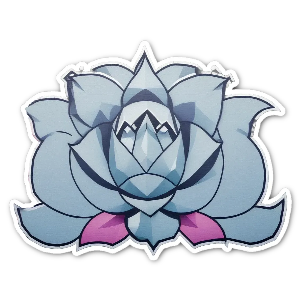 A sticker of a flower with purple petals and a pink center.