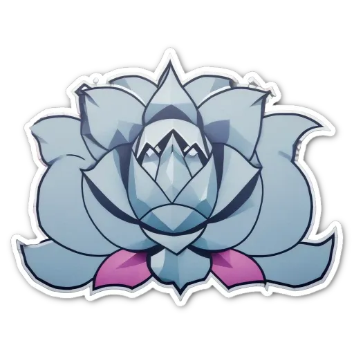 A sticker of a flower with purple petals and a pink center.