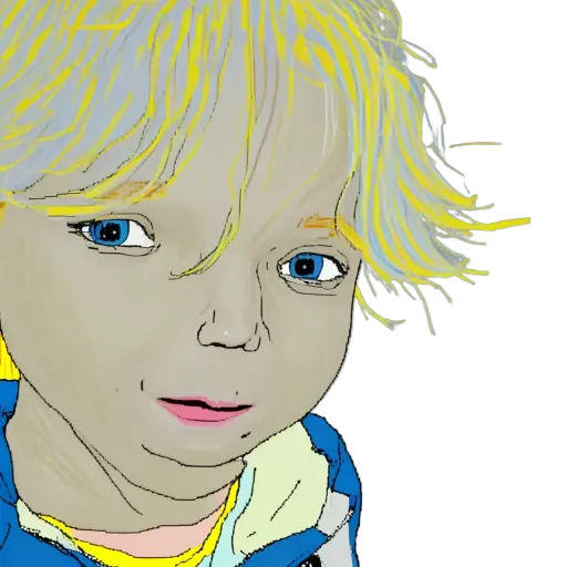 A cartoon drawing of a boy with blue eyes.