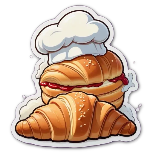 A croissant with jelly and a chef's hat.