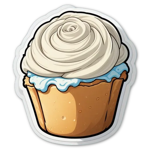 A very detailed and cute frosted cupcake with white and blue icing.