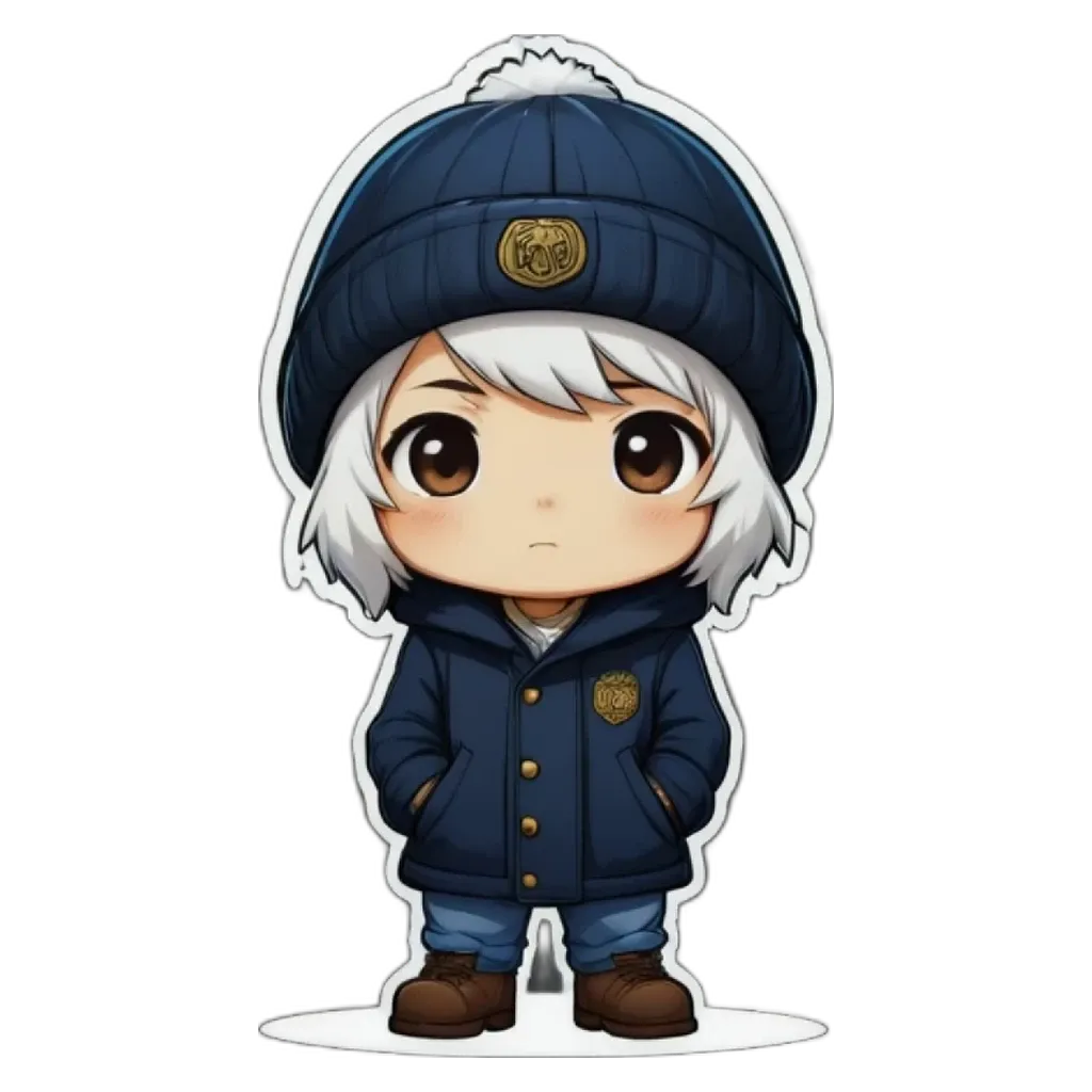 A boy is wearing a blue hat and a heavy coat.