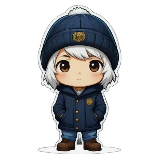 A boy is wearing a blue hat and a heavy coat.