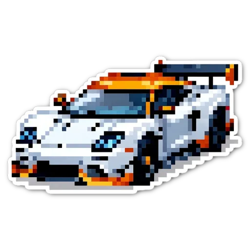 An image of a car that has been generated using pixel art.