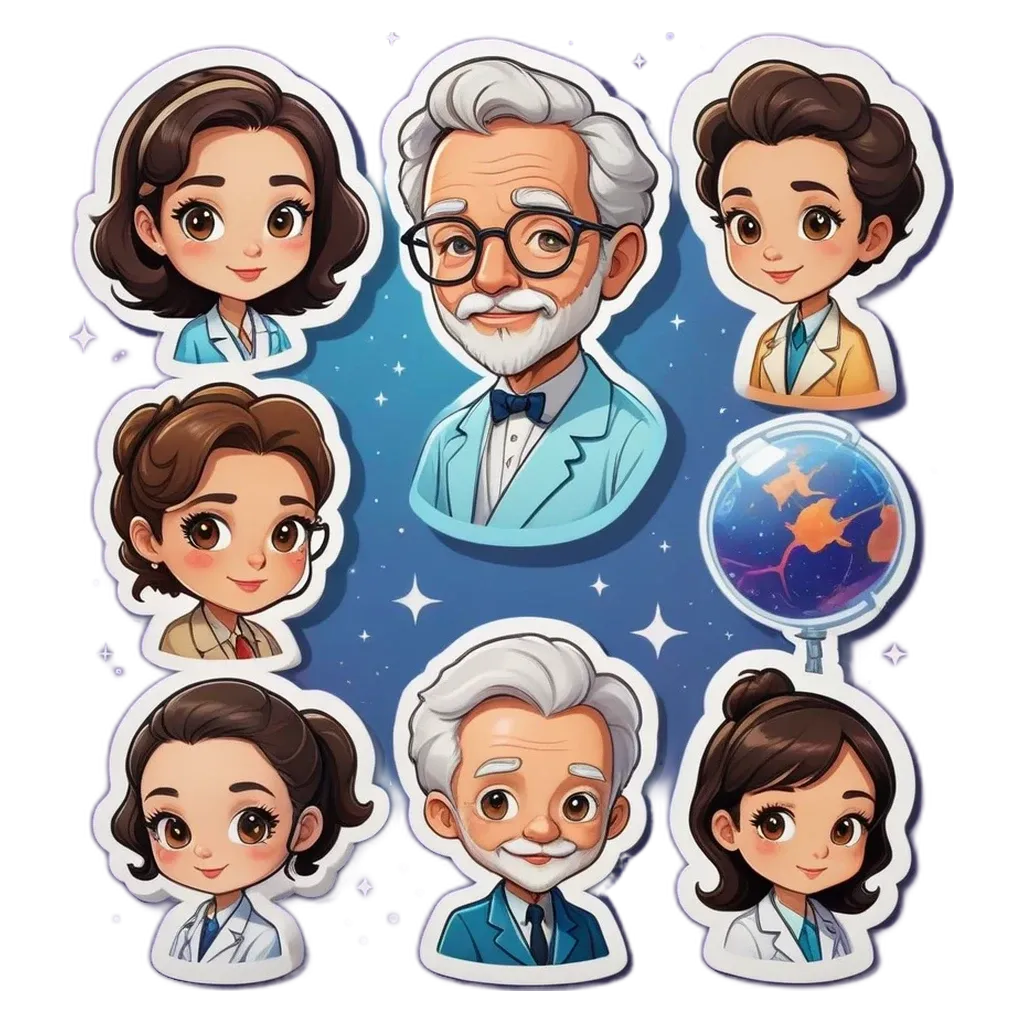 A group of cartoon people with names and pictures are stuck on a T-shirt.