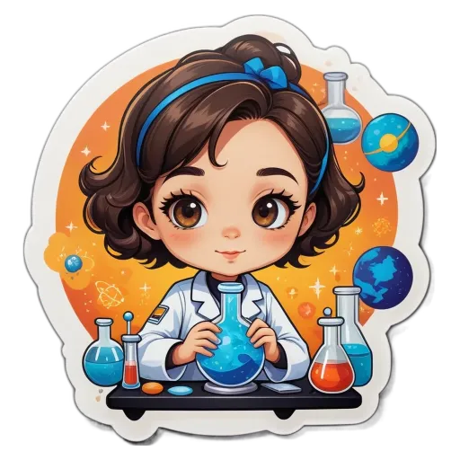 A cartoon image of a girl who likes science.