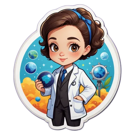 A girl is wearing a white lab coat and holding a globe.
