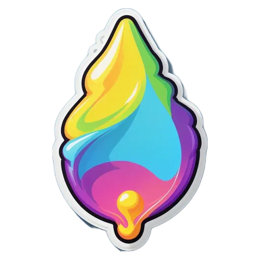 A colorful sticker of a drop of melting ice cream.