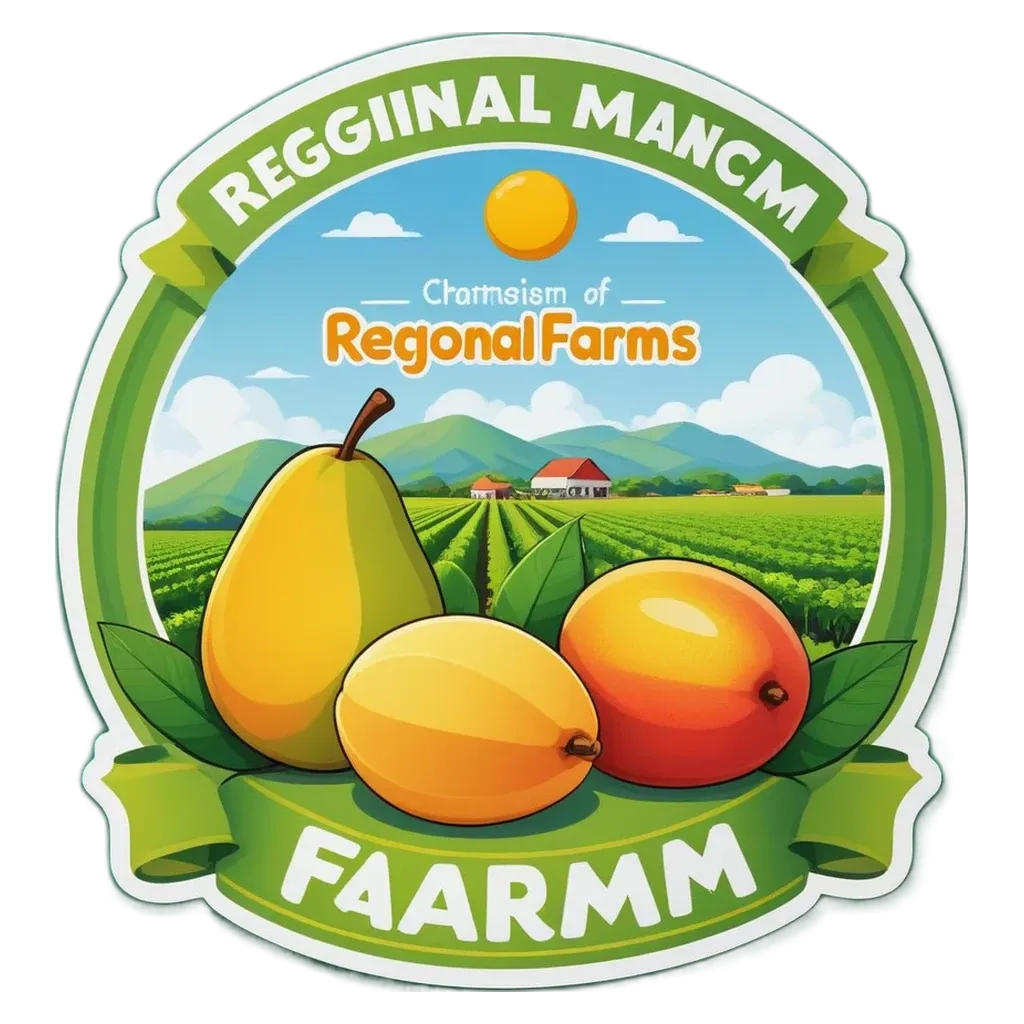 A logo for regional farms with pears and mangoes.