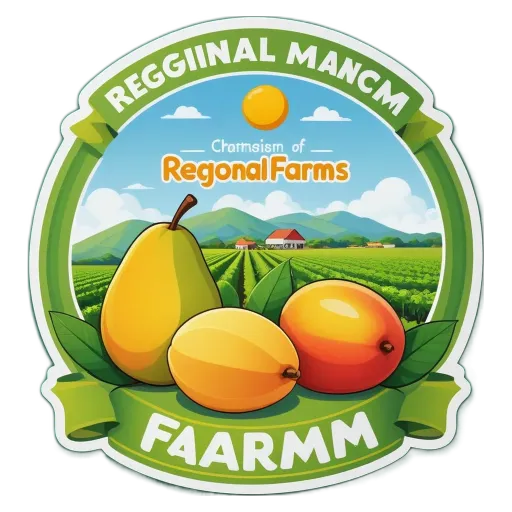 A logo for regional farms with pears and mangoes.