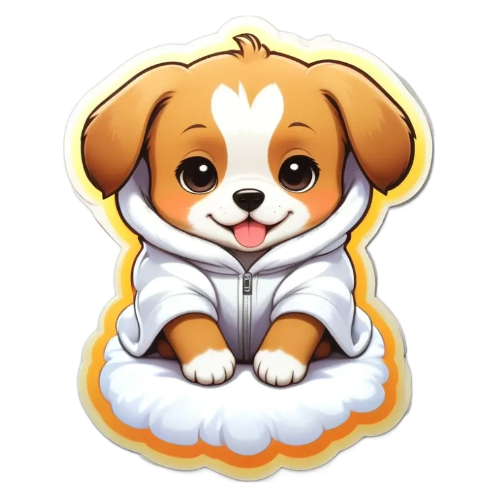 A cartoon dog in a bathrobe that has a zipper.