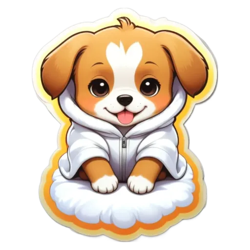 A cartoon dog in a bathrobe that has a zipper.
