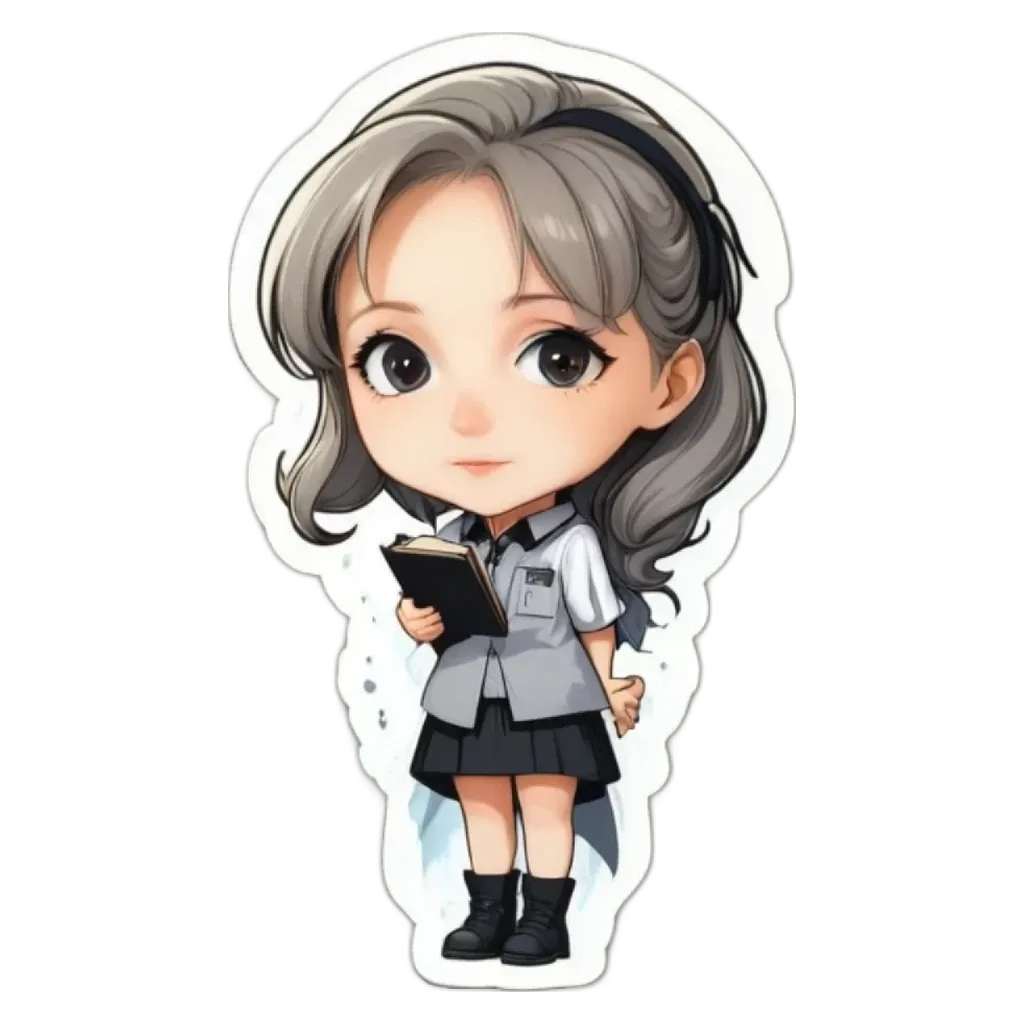 A girl with a book is shown on a sticker.