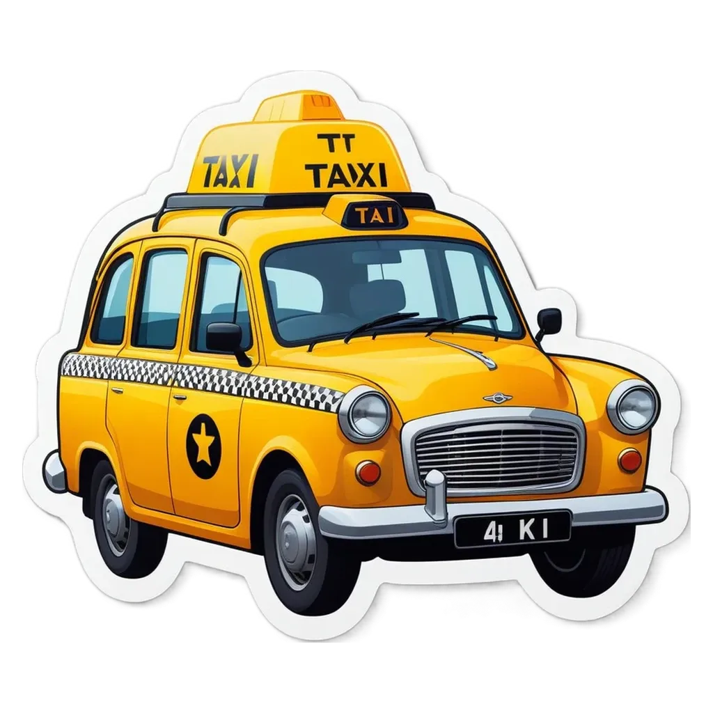 A yellow taxi with the number 4 on the license plate.