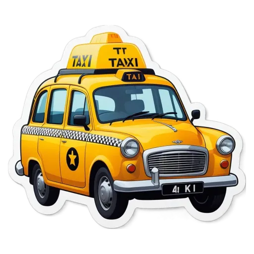 A yellow taxi with the number 4 on the license plate.