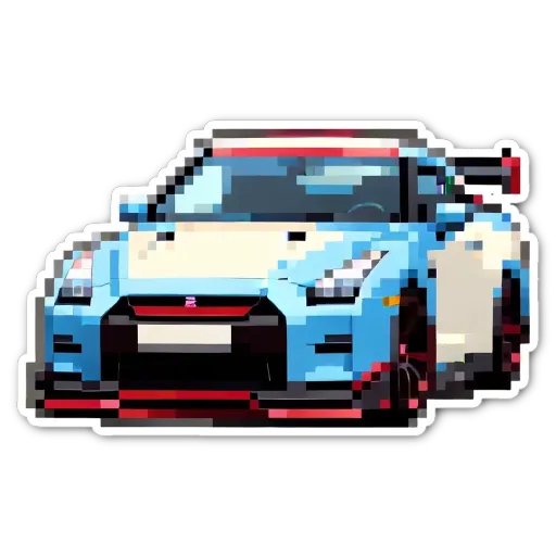 An art image of a car with red trim that is pixelated.