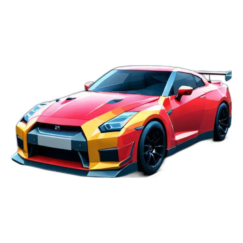 A red and yellow car with a black background.