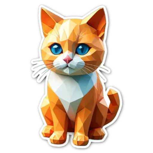 A cat in a polyhedron shape on a black background.