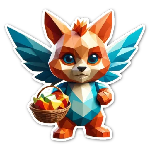 A child animal holding a basket of fruit.