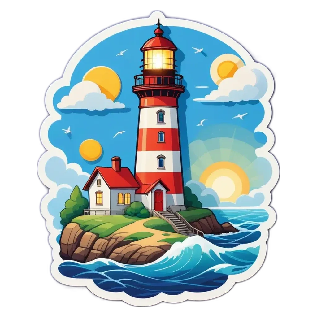 A lighthouse is on a rock in the ocean.